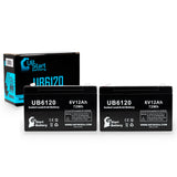 2x Pack - YORK-WIDE LIGHT D2E2 Battery - Replacement UB6120 Universal Sealed Lead Acid Battery (6V, 12Ah, 12000mAh, F1 Terminal, AGM, SLA) - Includes 4 F1 to F2 Terminal Adapters