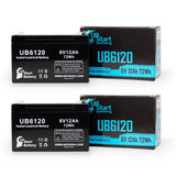 2x Pack - CHLORIDE 74 Battery - Replacement UB6120 Universal Sealed Lead Acid Battery (6V, 12Ah, 12000mAh, F1 Terminal, AGM, SLA) - Includes 4 F1 to F2 Terminal Adapters