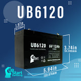 Emerson PC-ET Battery - Replacement UB6120 Universal Sealed Lead Acid Battery (6V, 12Ah, 12000mAh, F1 Terminal, AGM, SLA) - Includes TWO F1 to F2 Terminal Adapters