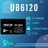 AMERICAN MONARCH CORP. AM0250 Battery - Replacement UB6120 Universal Sealed Lead Acid Battery (6V, 12Ah, 12000mAh, F1 Terminal, AGM, SLA) - Includes TWO F1 to F2 Terminal Adapters