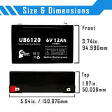 PARA SYSTEMS Minuteman 500 Battery - Replacement UB6120 Universal Sealed Lead Acid Battery (6V, 12Ah, 12000mAh, F1 Terminal, AGM, SLA) - Includes TWO F1 to F2 Terminal Adapters
