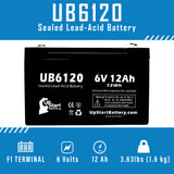 2x Pack - W. W. GRAINGER 4V313 Battery - Replacement UB6120 Universal Sealed Lead Acid Battery (6V, 12Ah, 12000mAh, F1 Terminal, AGM, SLA) - Includes 4 F1 to F2 Terminal Adapters