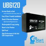 UB6120 Sealed Lead Acid Battery Replacement (6V, 12Ah, F1 Terminal, AGM, SLA)