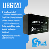 2x Pack - NCR 3240 Battery - Replacement UB6120 Universal Sealed Lead Acid Battery (6V, 12Ah, 12000mAh, F1 Terminal, AGM, SLA) - Includes 4 F1 to F2 Terminal Adapters