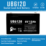 HOLOPHANE EH6 Battery - Replacement UB6120 Universal Sealed Lead Acid Battery (6V, 12Ah, 12000mAh, F1 Terminal, AGM, SLA) - Includes TWO F1 to F2 Terminal Adapters
