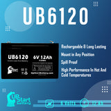 SURE LIGHT 12IND410 Battery - Replacement UB6120 Universal Sealed Lead Acid Battery (6V, 12Ah, 12000mAh, F1 Terminal, AGM, SLA) - Includes TWO F1 to F2 Terminal Adapters