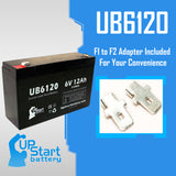 TRIPP LITE PRO675 Battery - Replacement UB6120 Universal Sealed Lead Acid Battery (6V, 12Ah, 12000mAh, F1 Terminal, AGM, SLA) - Includes TWO F1 to F2 Terminal Adapters