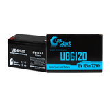 SURE LIGHT 1500 Battery - Replacement UB6120 Universal Sealed Lead Acid Battery (6V, 12Ah, 12000mAh, F1 Terminal, AGM, SLA) - Includes TWO F1 to F2 Terminal Adapters