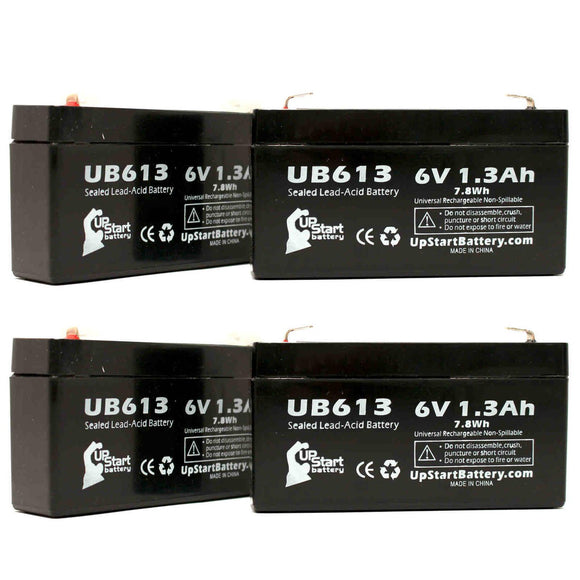 4-Pack UB613 Sealed Lead Acid Battery Replacement (6V, 1.3Ah, F1 Terminal, AGM, SLA)