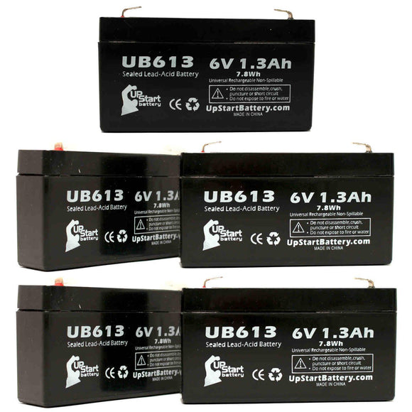 5-Pack UB613 Sealed Lead Acid Battery Replacement (6V, 1.3Ah, F1 Terminal, AGM, SLA)