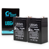 2x Pack - Light Alarms 41665 Battery - Replacement UB645 Universal Sealed Lead Acid Battery (6V, 4.5Ah, 4500mAh, F1 Terminal, AGM, SLA) - Includes 4 F1 to F2 Terminal Adapters