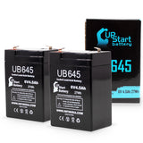 2x Pack - Hubbell PUP Battery - Replacement UB645 Universal Sealed Lead Acid Battery (6V, 4.5Ah, 4500mAh, F1 Terminal, AGM, SLA) - Includes 4 F1 to F2 Terminal Adapters