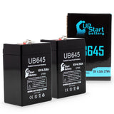 2x Pack - Light Alarms ESESPEL Battery - Replacement UB645 Universal Sealed Lead Acid Battery (6V, 4.5Ah, 4500mAh, F1 Terminal, AGM, SLA) - Includes 4 F1 to F2 Terminal Adapters