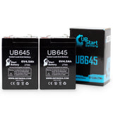 2x Pack - Holophane M6 Battery - Replacement UB645 Universal Sealed Lead Acid Battery (6V, 4.5Ah, 4500mAh, F1 Terminal, AGM, SLA) - Includes 4 F1 to F2 Terminal Adapters