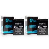 2x Pack - Yuasa NP4-6 Battery - Replacement UB645 Universal Sealed Lead Acid Battery (6V, 4.5Ah, 4500mAh, F1 Terminal, AGM, SLA) - Includes 4 F1 to F2 Terminal Adapters