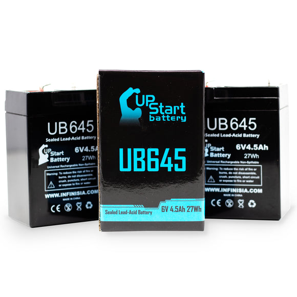 2x Pack - CSB/Prism GH640 Battery - Replacement UB645 Universal Sealed Lead Acid Battery (6V, 4.5Ah, 4500mAh, F1 Terminal, AGM, SLA) - Includes 4 F1 to F2 Terminal Adapters