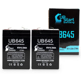 2x Pack - Sentry Lite PM640 Battery - Replacement UB645 Universal Sealed Lead Acid Battery (6V, 4.5Ah, 4500mAh, F1 Terminal, AGM, SLA) - Includes 4 F1 to F2 Terminal Adapters