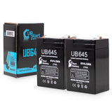 2x Pack - Impact Instrumentation 315 SUCTION PUMP Battery - Replacement UB645 Universal Sealed Lead Acid Battery (6V, 4.5Ah, 4500mAh, F1 Terminal, AGM, SLA) - Includes 4 F1 to F2 Terminal Adapters