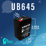 Sure Light VPH12 Battery - Replacement UB645 Universal Sealed Lead Acid Battery (6V, 4.5Ah, 4500mAh, F1 Terminal, AGM, SLA) - Includes TWO F1 to F2 Terminal Adapters