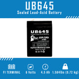 Lithonia EMB1060601 Battery - Replacement UB645 Universal Sealed Lead Acid Battery (6V, 4.5Ah, 4500mAh, F1 Terminal, AGM, SLA) - Includes TWO F1 to F2 Terminal Adapters