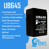 Light Alarms SGLD Battery - Replacement UB645 Universal Sealed Lead Acid Battery (6V, 4.5Ah, 4500mAh, F1 Terminal, AGM, SLA) - Includes TWO F1 to F2 Terminal Adapters