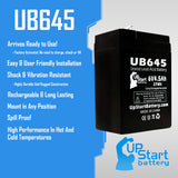 2x Pack - CSB/Prism GH640 Battery - Replacement UB645 Universal Sealed Lead Acid Battery (6V, 4.5Ah, 4500mAh, F1 Terminal, AGM, SLA) - Includes 4 F1 to F2 Terminal Adapters