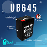Mule 6GC0121 Battery - Replacement UB645 Universal Sealed Lead Acid Battery (6V, 4.5Ah, 4500mAh, F1 Terminal, AGM, SLA) - Includes TWO F1 to F2 Terminal Adapters