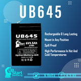 2x Pack - Lithonia X79BRA2L Battery - Replacement UB645 Universal Sealed Lead Acid Battery (6V, 4.5Ah, 4500mAh, F1 Terminal, AGM, SLA) - Includes 4 F1 to F2 Terminal Adapters