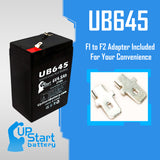 American Hospital Supply 9009183 Battery - Replacement UB645 Universal Sealed Lead Acid Battery (6V, 4.5Ah, 4500mAh, F1 Terminal, AGM, SLA) - Includes TWO F1 to F2 Terminal Adapters