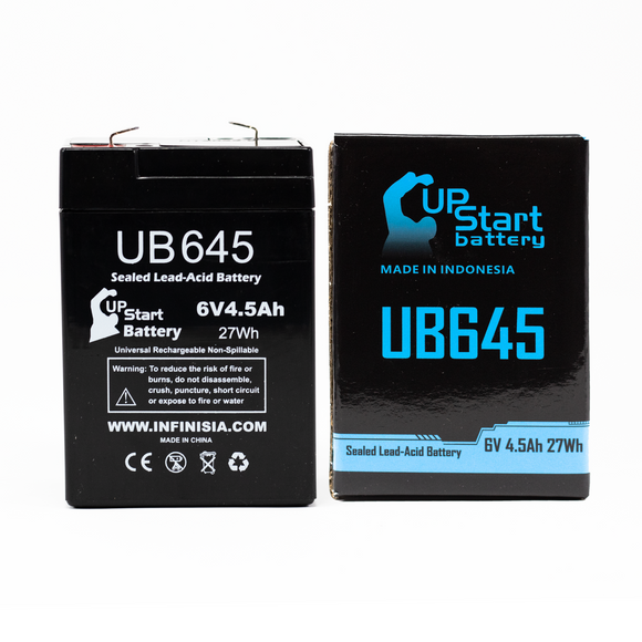 American Hospital Supply 9009183 Battery - Replacement UB645 Universal Sealed Lead Acid Battery (6V, 4.5Ah, 4500mAh, F1 Terminal, AGM, SLA) - Includes TWO F1 to F2 Terminal Adapters