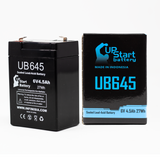 Emergilite M1000 Battery - Replacement UB645 Universal Sealed Lead Acid Battery (6V, 4.5Ah, 4500mAh, F1 Terminal, AGM, SLA) - Includes TWO F1 to F2 Terminal Adapters