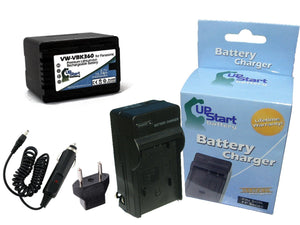 Panasonic VW-VBK180GK Battery and Charger with Car Plug and EU Adapter - High Capacity