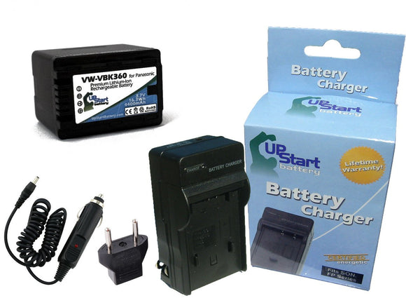 Panasonic VW-VBK180GK Battery and Charger with Car Plug and EU Adapter - High Capacity