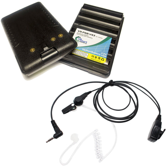 2x Pack - Yaesu / Vertex VX-110 Battery + FBI Earpiece with Push to Talk (PTT) Microphone Replacement